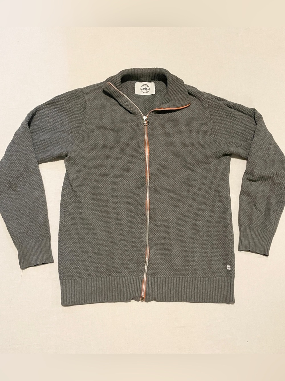 Kronstadt Casual Gray Waffle Knit Full Zip Cardigan Sweater Medium